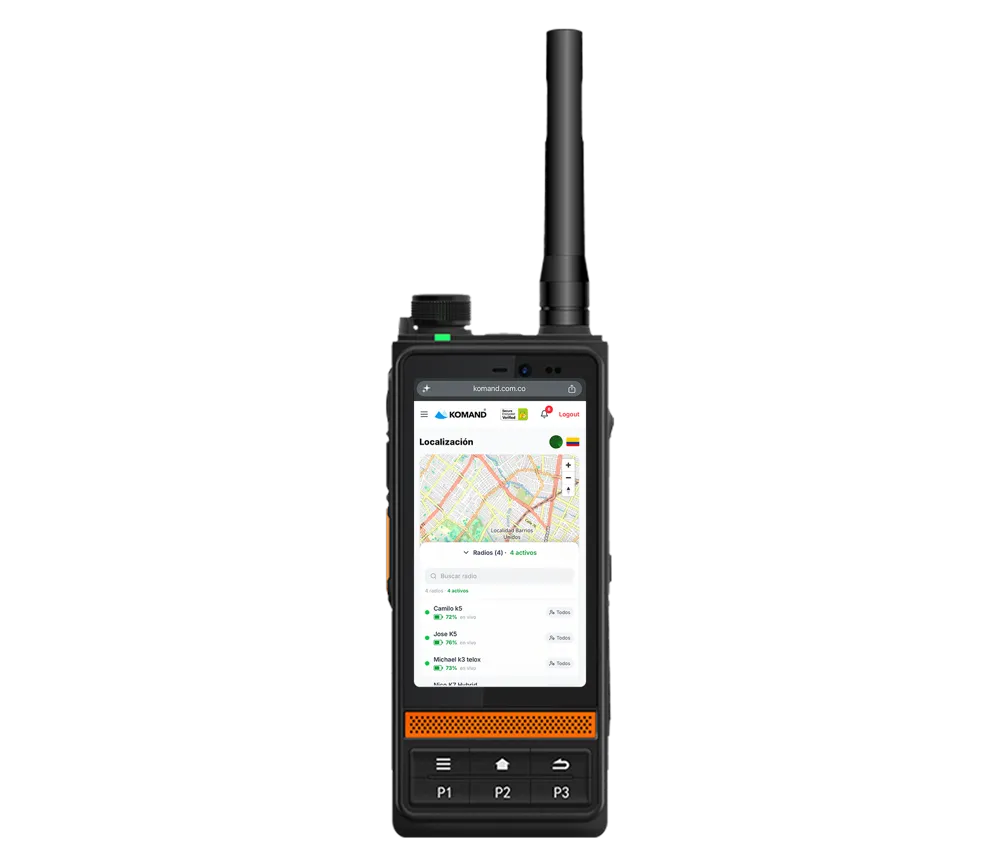 Radio KOMAND con pantalla táctil y plataforma de localización
